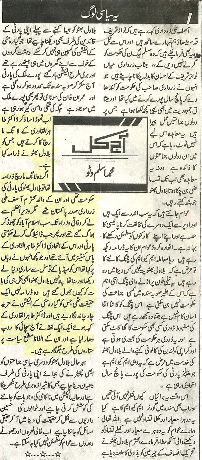 Pakistan Awami Tehreek Print Media CoverageDaily Jinnah (Article)